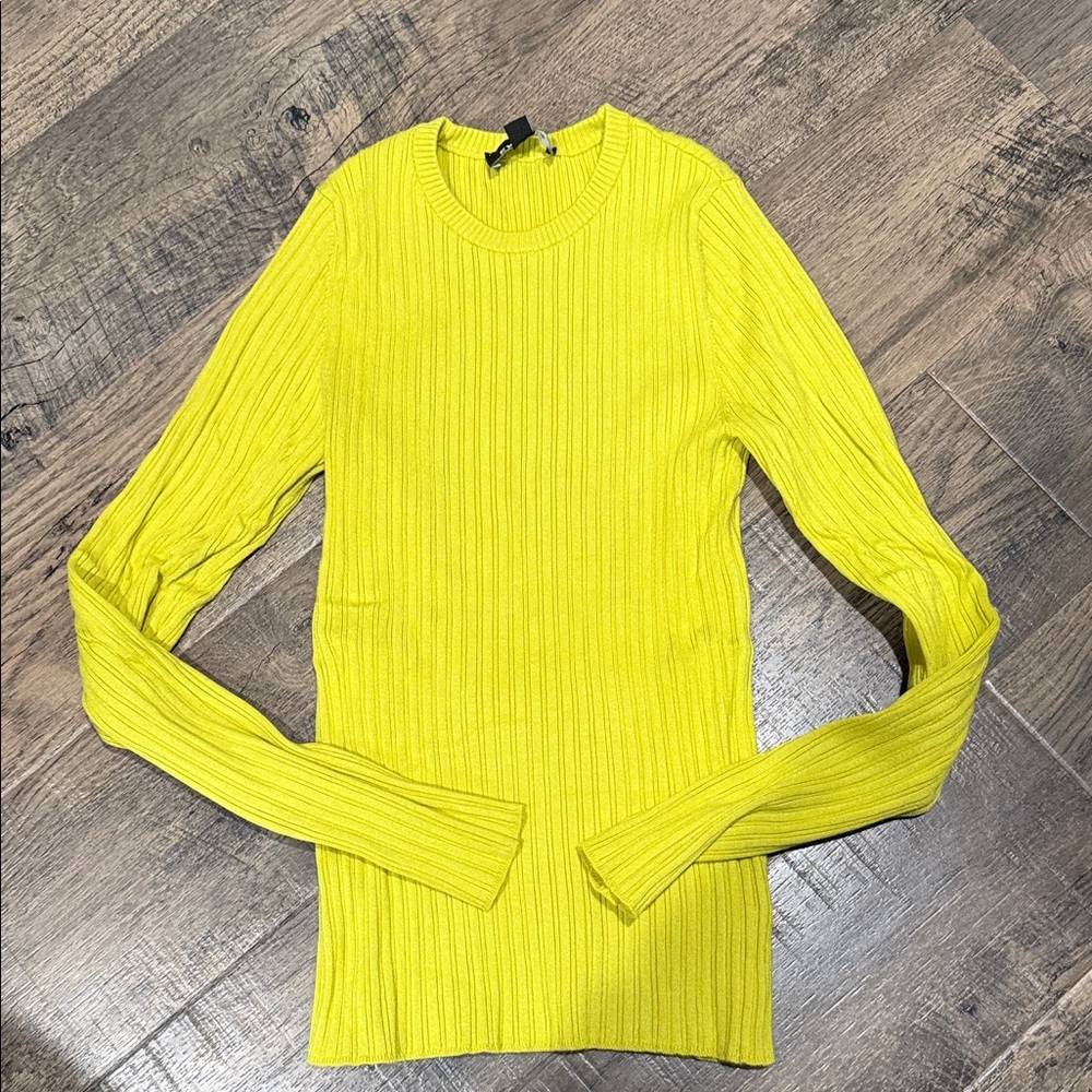 Express Bright Yellow Green Ribbed Long Sleeve Sweater